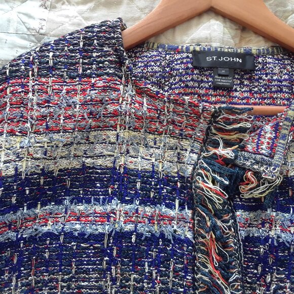 St. John Metallic Tweed Fringe Jacket Size 14 - Picture 7 of 13